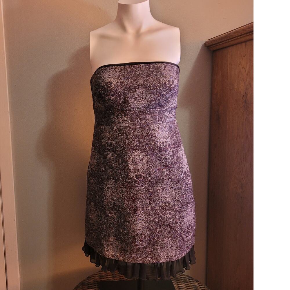 Strapless Purple Metallic Mini Dress Medium Shimmer Party Ruffle Bodycon Party - Picture 2 of 11